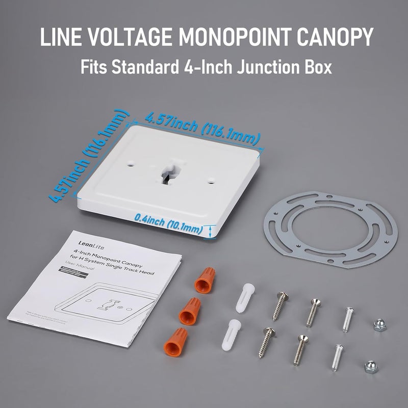 LEONLITE H Track Monopoint Canopy, Convert Track Fixtures and Pendants into Monopoints, ETL Listed, Flame Retardant Material, 120V, for H Type Track Lighting System, White - Image 4